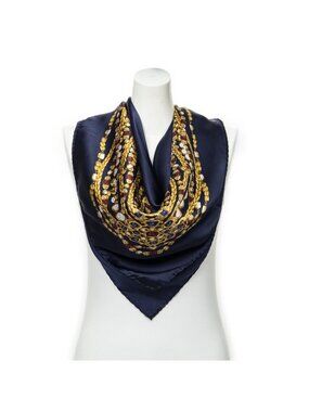Chanel Scarf Navy Gold Silk